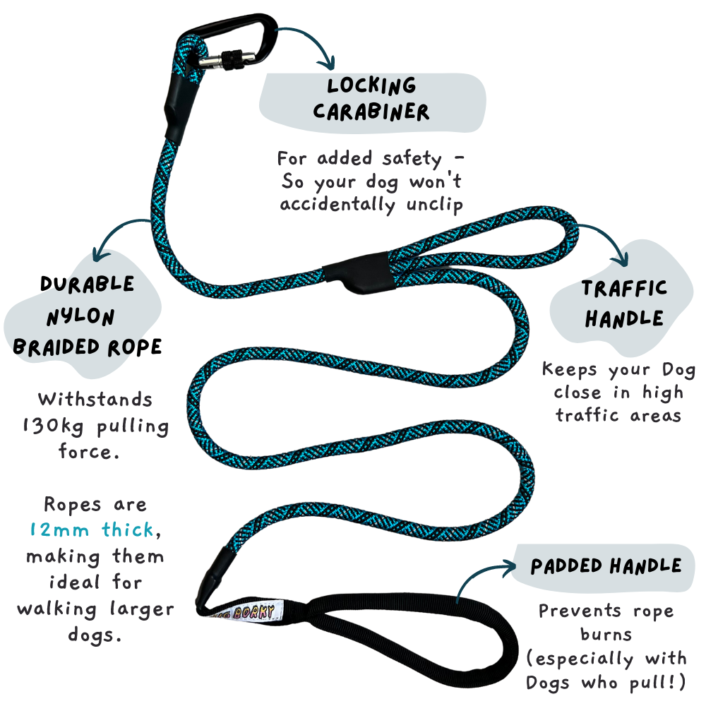 Borky's Dog Leash - Traffic Handle + Carabiner Clip